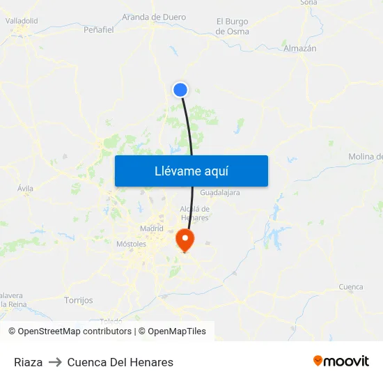 Riaza to Cuenca Del Henares map