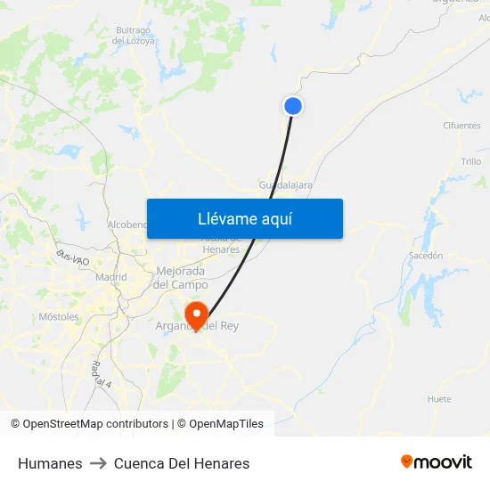 Humanes to Cuenca Del Henares map