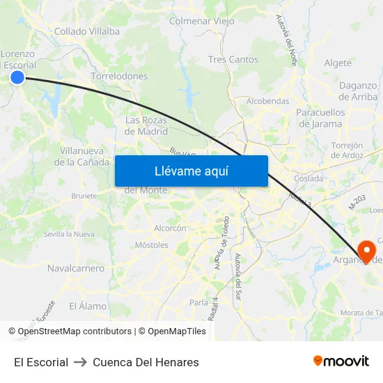 El Escorial to Cuenca Del Henares map