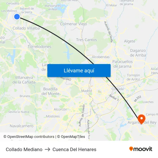Collado Mediano to Cuenca Del Henares map