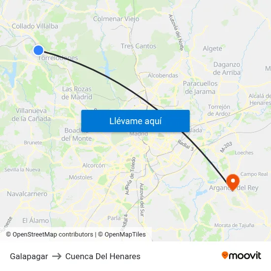 Galapagar to Cuenca Del Henares map
