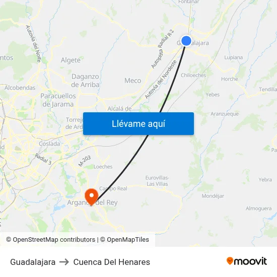 Guadalajara to Cuenca Del Henares map