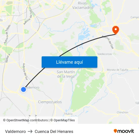 Valdemoro to Cuenca Del Henares map