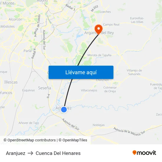 Aranjuez to Cuenca Del Henares map