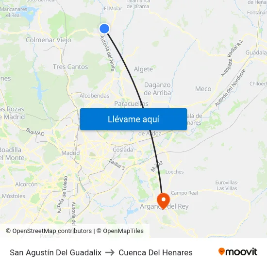 San Agustín Del Guadalix to Cuenca Del Henares map