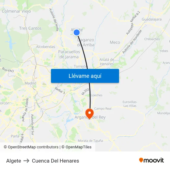 Algete to Cuenca Del Henares map