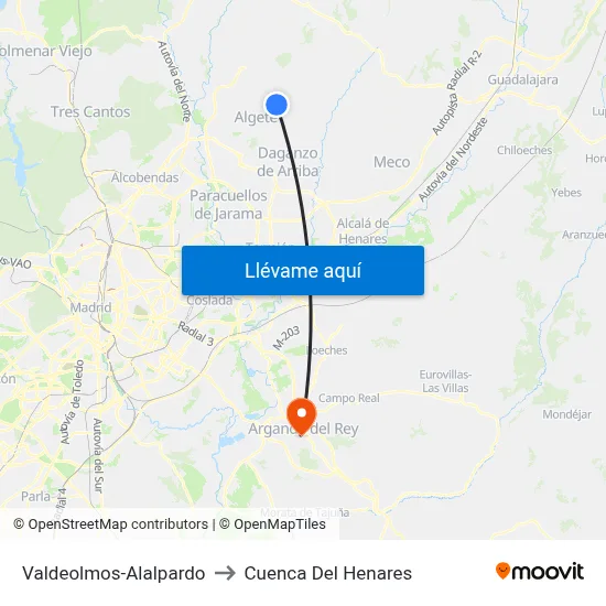 Valdeolmos-Alalpardo to Cuenca Del Henares map