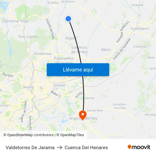 Valdetorres De Jarama to Cuenca Del Henares map