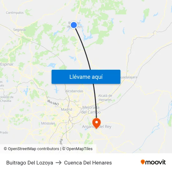 Buitrago Del Lozoya to Cuenca Del Henares map