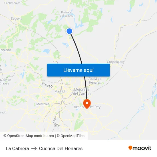 La Cabrera to Cuenca Del Henares map