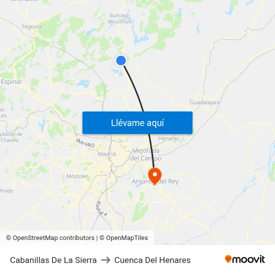 Cabanillas De La Sierra to Cuenca Del Henares map