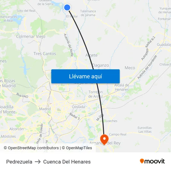 Pedrezuela to Cuenca Del Henares map