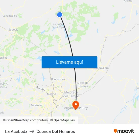La Acebeda to Cuenca Del Henares map