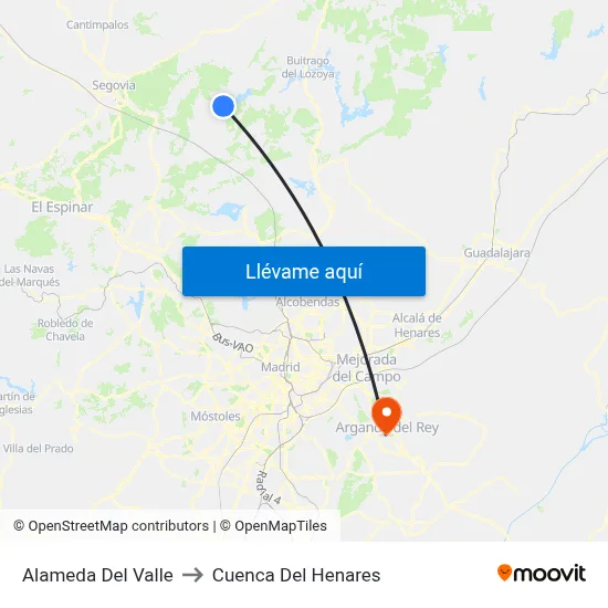 Alameda Del Valle to Cuenca Del Henares map