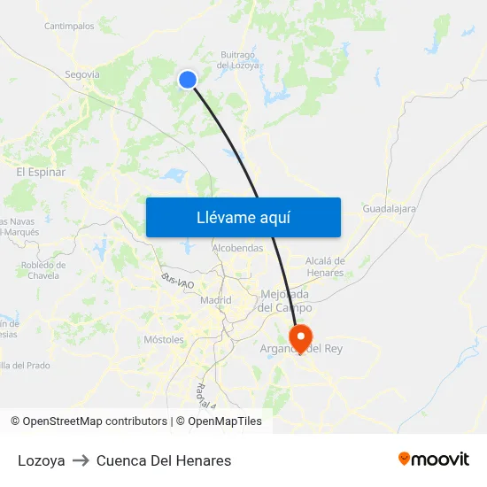 Lozoya to Cuenca Del Henares map