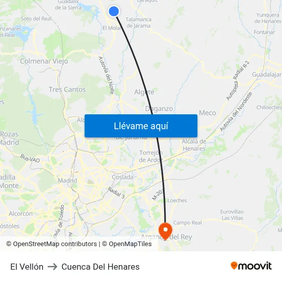 El Vellón to Cuenca Del Henares map