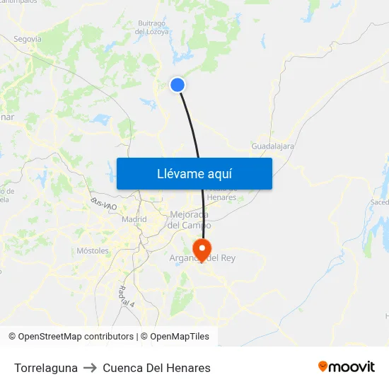Torrelaguna to Cuenca Del Henares map