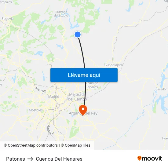 Patones to Cuenca Del Henares map