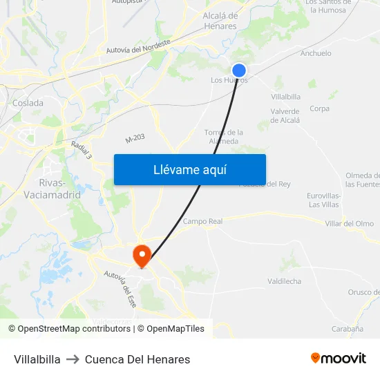 Villalbilla to Cuenca Del Henares map