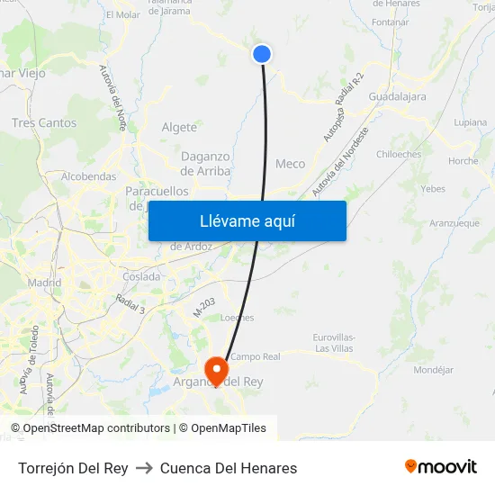 Torrejón Del Rey to Cuenca Del Henares map