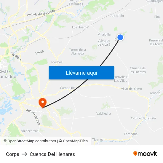 Corpa to Cuenca Del Henares map
