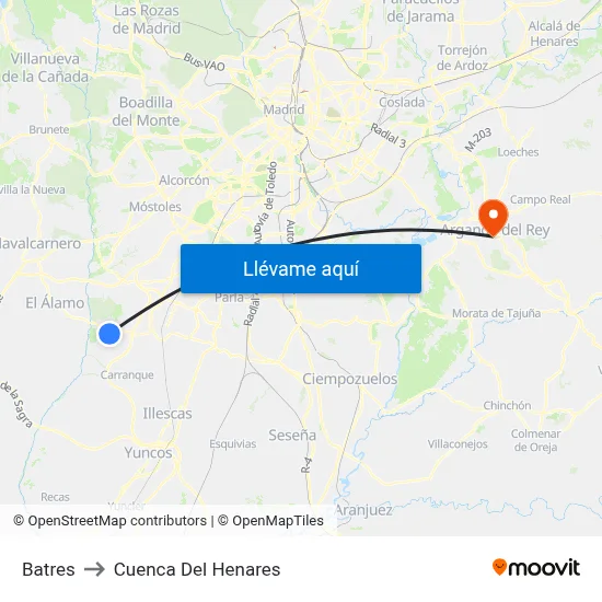 Batres to Cuenca Del Henares map