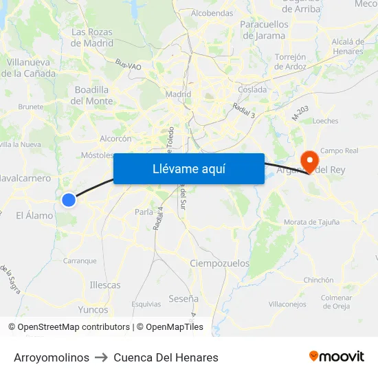 Arroyomolinos to Cuenca Del Henares map