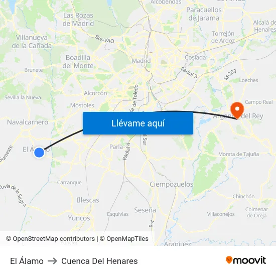 El Álamo to Cuenca Del Henares map