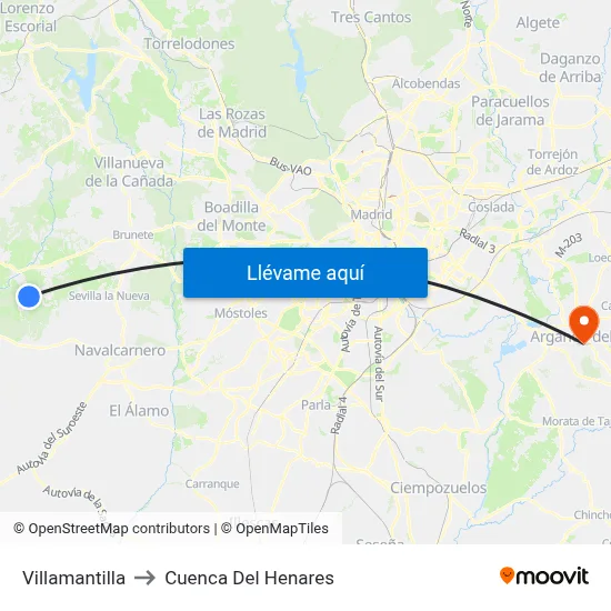 Villamantilla to Cuenca Del Henares map