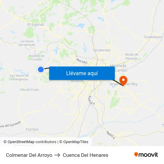 Colmenar Del Arroyo to Cuenca Del Henares map