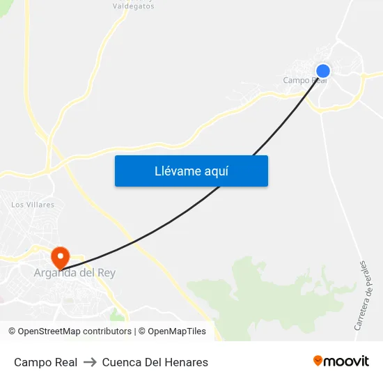 Campo Real to Cuenca Del Henares map