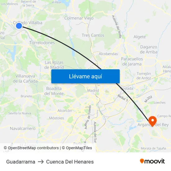 Guadarrama to Cuenca Del Henares map