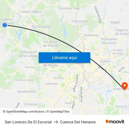 San Lorenzo De El Escorial to Cuenca Del Henares map