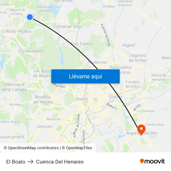 El Boalo to Cuenca Del Henares map