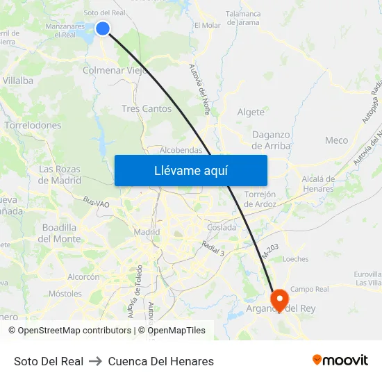 Soto Del Real to Cuenca Del Henares map