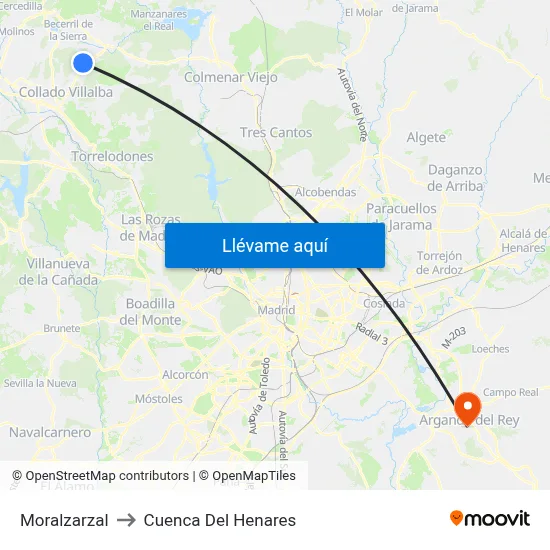 Moralzarzal to Cuenca Del Henares map