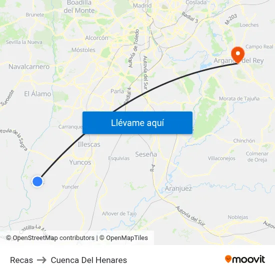 Recas to Cuenca Del Henares map