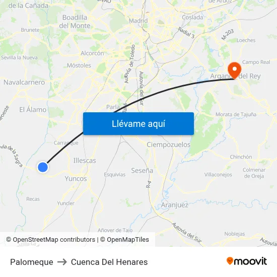 Palomeque to Cuenca Del Henares map