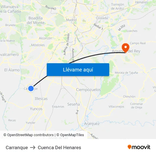 Carranque to Cuenca Del Henares map