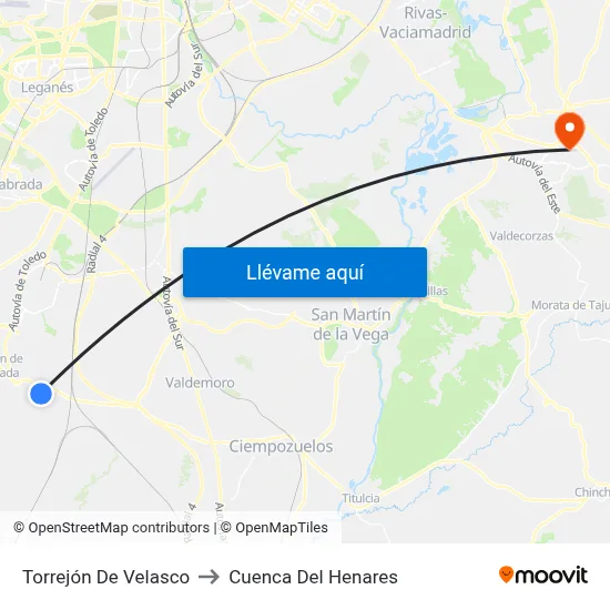 Torrejón De Velasco to Cuenca Del Henares map