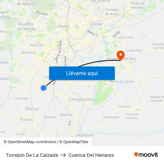 Torrejón De La Calzada to Cuenca Del Henares map