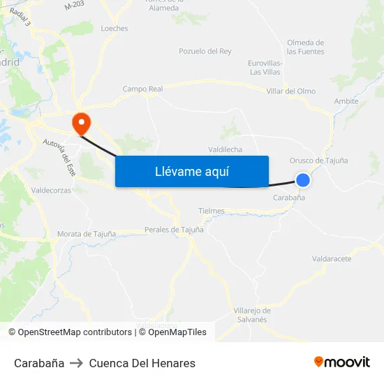 Carabaña to Cuenca Del Henares map