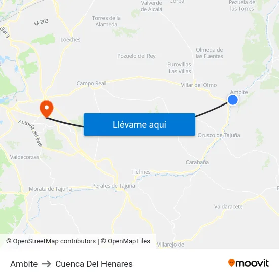 Ambite to Cuenca Del Henares map