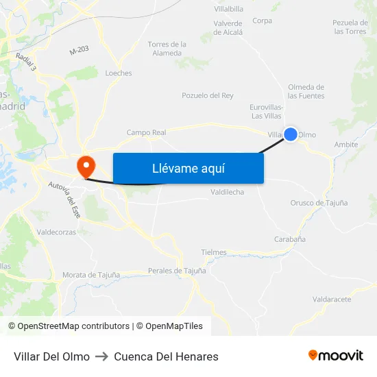 Villar Del Olmo to Cuenca Del Henares map
