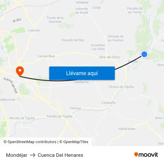 Mondéjar to Cuenca Del Henares map