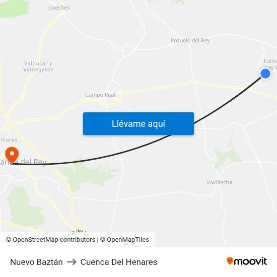 Nuevo Baztán to Cuenca Del Henares map