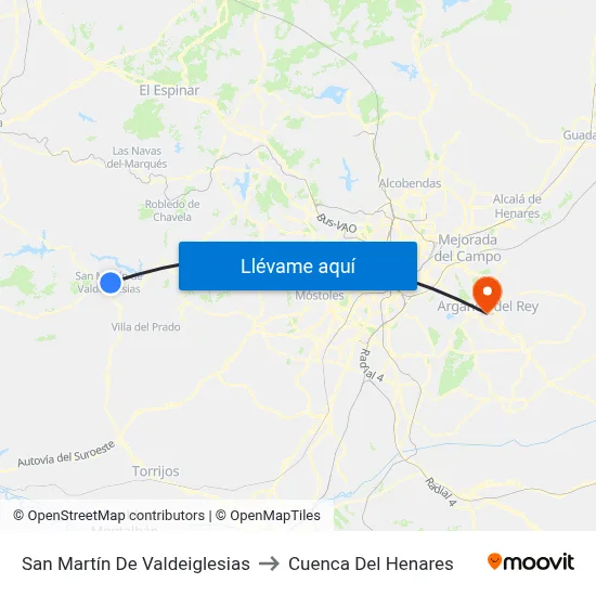 San Martín De Valdeiglesias to Cuenca Del Henares map