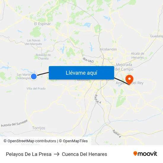 Pelayos De La Presa to Cuenca Del Henares map