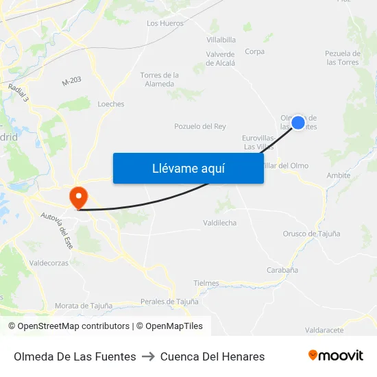 Olmeda De Las Fuentes to Cuenca Del Henares map