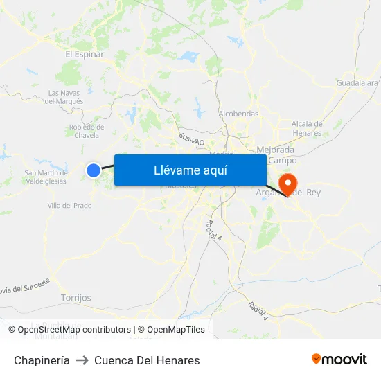 Chapinería to Cuenca Del Henares map